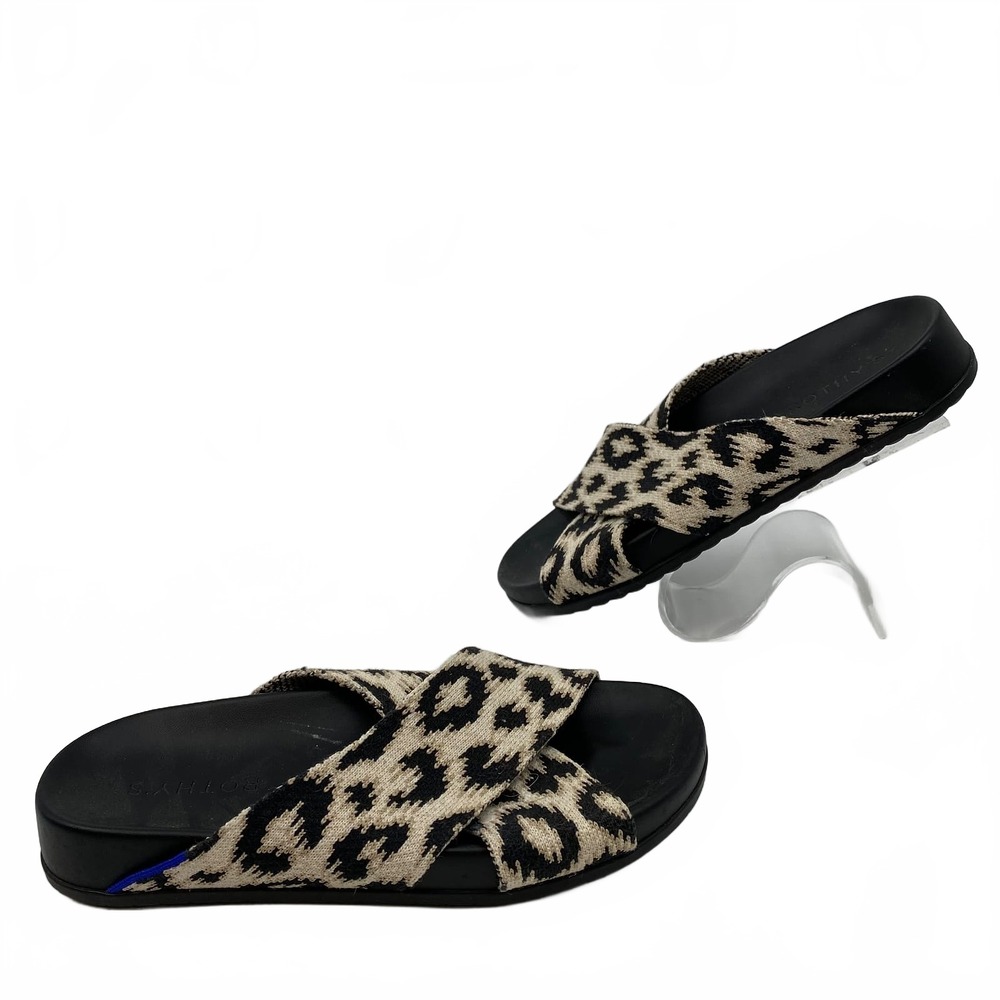 Rothy's The Weekend Slides Beige Black Sandals | Womens 6.5